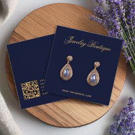 Elegant skript navyblå guldfärgad örhänge displayk fyrkantigt visitkort