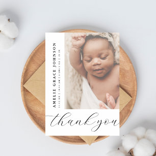 Elegant Skript Oklart Baby Foto Chic Nyfödd Tack Kort