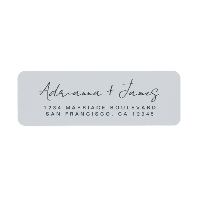 Elegant Skript Pastel Blue Bröllop Returadress Etikett (Framsidan)
