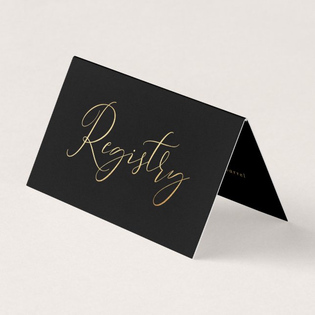 Elegant skript presentregistreringskort i guld fol visitkort (Framsida)