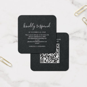 Elegant skript QR-kod Bröllop RSVP Mini-kort Fyrkantigt Visitkort
