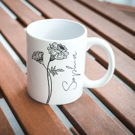 Elegant Skript Ringblomma Oktober Födelsedags Blom Kaffemugg