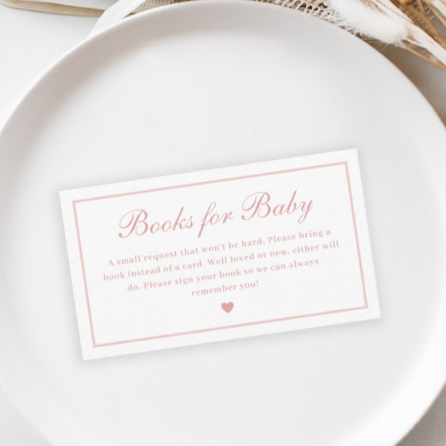 Elegant skript rosa böcker för baby shower tilläggskort (Elegant Pink Script Books for Baby Girls Baby Shower Enclosure Cards.)