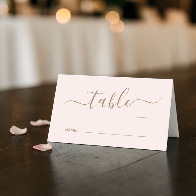 Elegant Skript Rosa Guld Bröllops Bordnummer Placeringskort (Chic Script Pink Gold Wedding Table Number Place Card)
