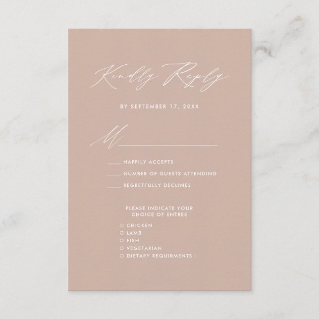 Elegant Skript  Rosa Minimalistisk Bröllop OSA Tilläggskort (Framsida)