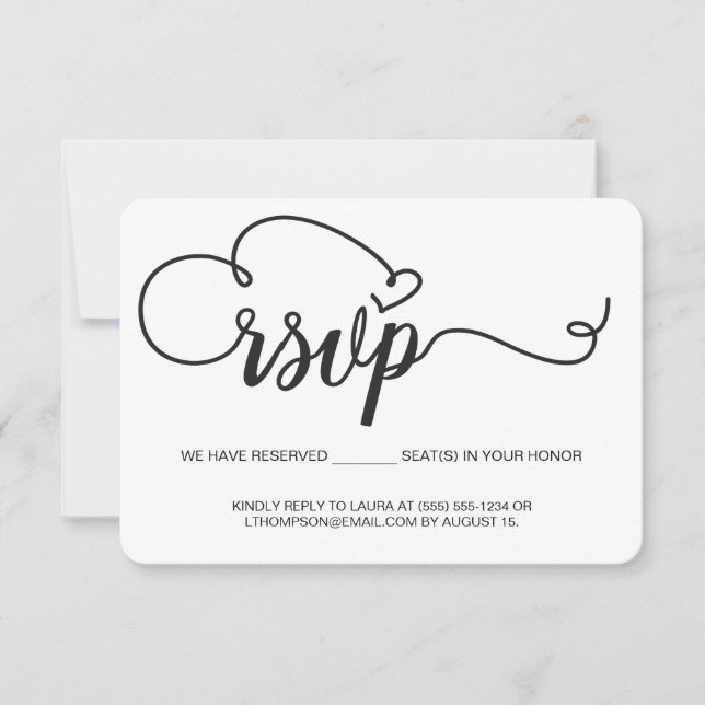 Elegant skript RSVP-e-post Reserverad plats bröllo OSA Kort (Framsida)