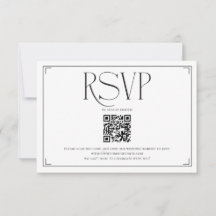 Elegant skript RSVP QR-kod Svart Vit Bröllop