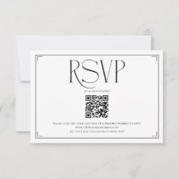 Elegant skript RSVP QR-kod Svart Vit Bröllop OSA Kort