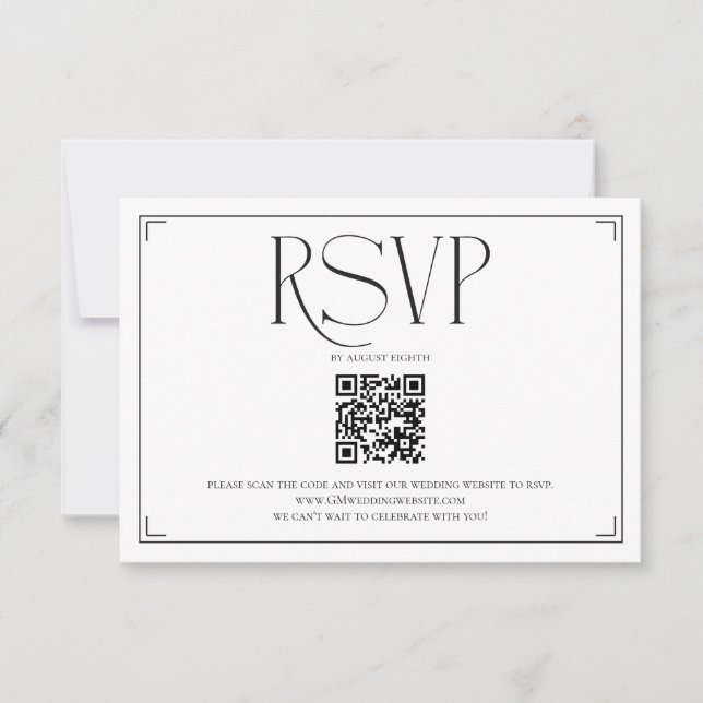 Elegant skript RSVP QR-kod Svart Vit Bröllop  OSA Kort (Framsida)