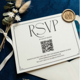 Elegant skript RSVP QR-kod Svart Vit Bröllop OSA Kort