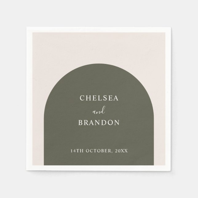 Elegant Skript Sagegrön Boho Båge Rustik Bröllop Pappersservett (Framsidan)