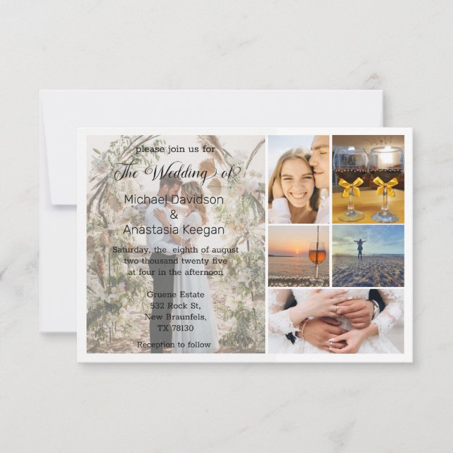 elegant-skript snyggt 6-fotokollage bröllop inbjudningar (Framsida)