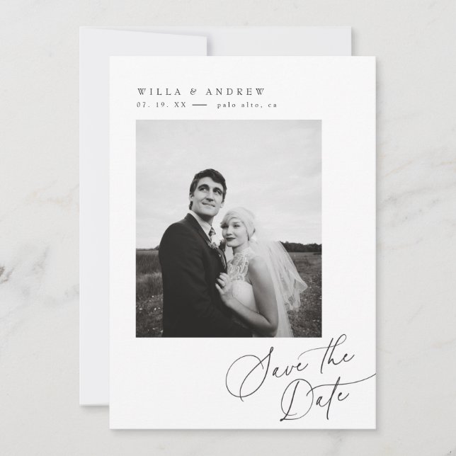 Elegant skript Spara datum för fotokortannons  Datumet (Framsida)