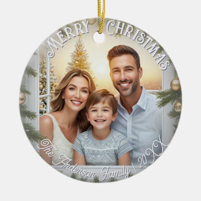 Elegant skript Stilig Foto God Jul Julgransprydnad Keramik (Framsidan)