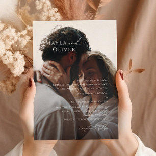 Elegant-skript Svart foto, traditionell Bröllop Inbjudningar