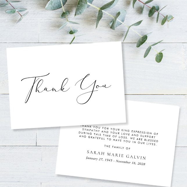 Elegant skript Sympati Begravningsminne Tack Kort (Elegant Script Sympathy Funeral Memorial Thank You Card)