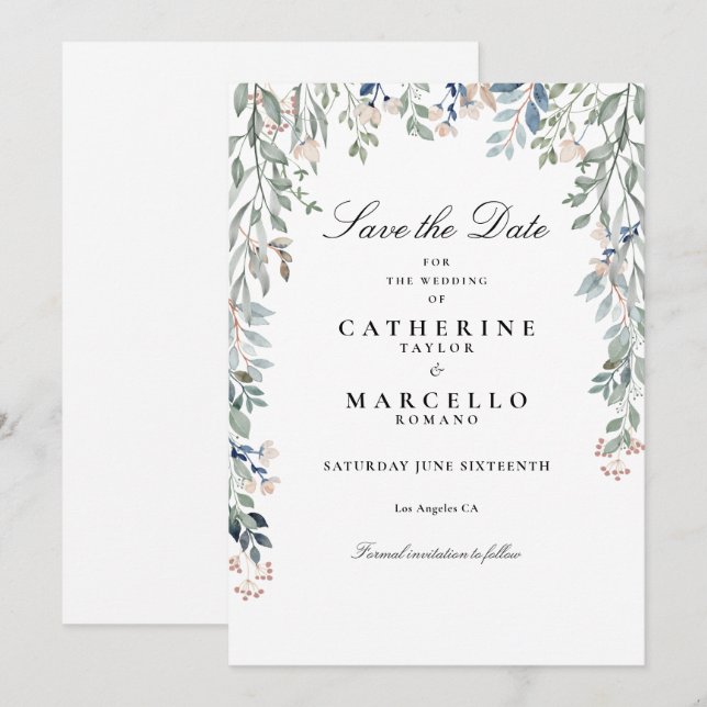 Elegant skript Vilda blommor Blommig Bröllop Spara Datumet (Fram/baksida)