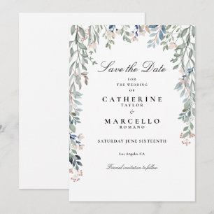 Elegant skript Vilda blommor Blommig Bröllop Spara Datumet