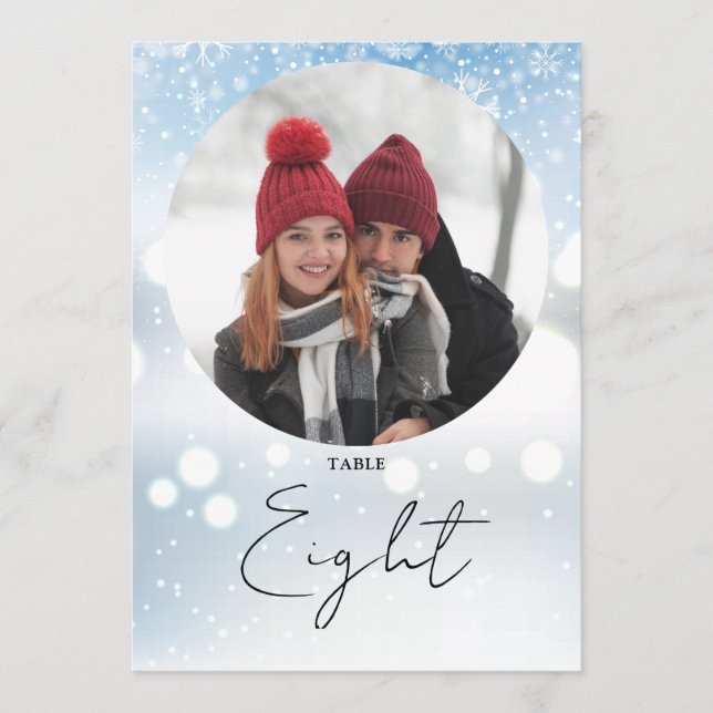 Elegant Skript Vinter Snöflingor Bord Nummer Inbjudningar (Framsida)