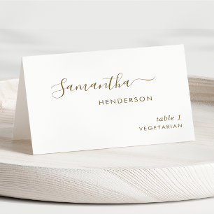 Elegant Skript Vit och Guld Bröllopsplatskort Bordsnummer