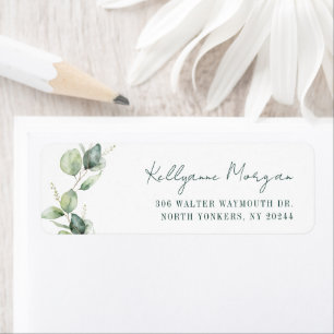 Elegant Skript Watercolor Eukalyptus Returadress Etikett