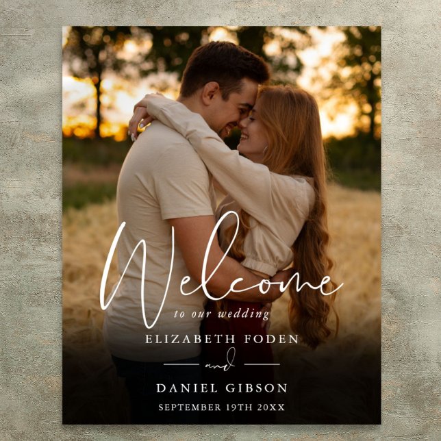Elegant Skripta Foto Välkomstskylt för Bröllop Poster (Elegant Script Photo Wedding Welcome Sign)