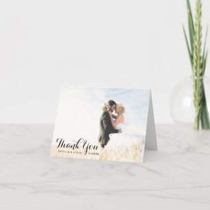 Elegant Skriptad Foto Bröllop Tack Svart Kort