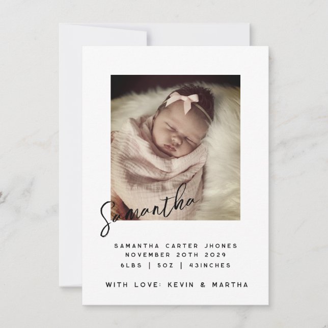 Elegant Skriptat Namn Nyfödd Foto Annonsering Meddelande (Framsida)