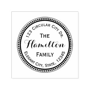 Elegant Skriptcirkel Dot Round Adress Frimärke Självfärgande Stämpel