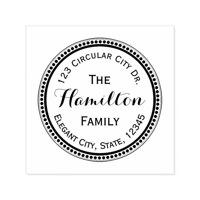 Elegant Skriptcirkel Dot Round Adress Frimärke Självfärgande Stämpel (Design)