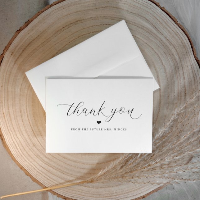 Elegant Skriptfil med enkel Bröllop-Möhippa Tack Kort (Elegant bridal shower thank you cards - simple calligraphy script with heart)
