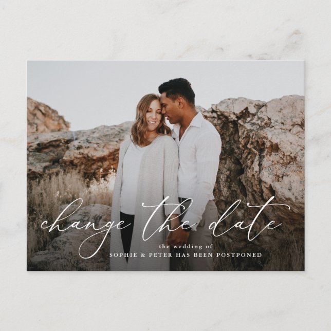 Elegant Skriptfoto Ändra datum Meddelande Vykort (Framsida)