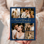 Elegant - skriptfoto Bröllop Tack Flye Flygblad<br><div class="desc">Budgeten Elegant Guld och Bröllop 5 Photo Collage Tack personlig till ett överkomligt pris för lågbudgetflygare. Modern bröllop tackar dig för en mall med fem (5) foto på framsidan och ett (1) foto på baksidan. På framsidan av pappra typografiskript "Kärlek and tack" med en snabb teckenstil i guld på marin...</div>