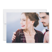 Elegant skriptfoto burgunderfärgad Save the Date-k