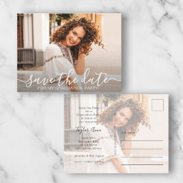 Elegant skriptfoto Examen Spara datumet Vykort