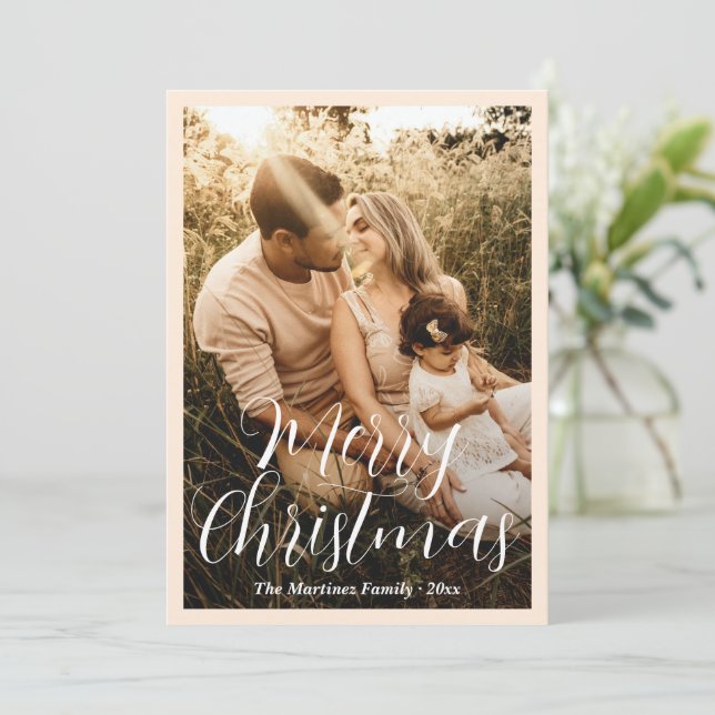 Elegant skriptfoto modern jul julkort (Stående Fram)