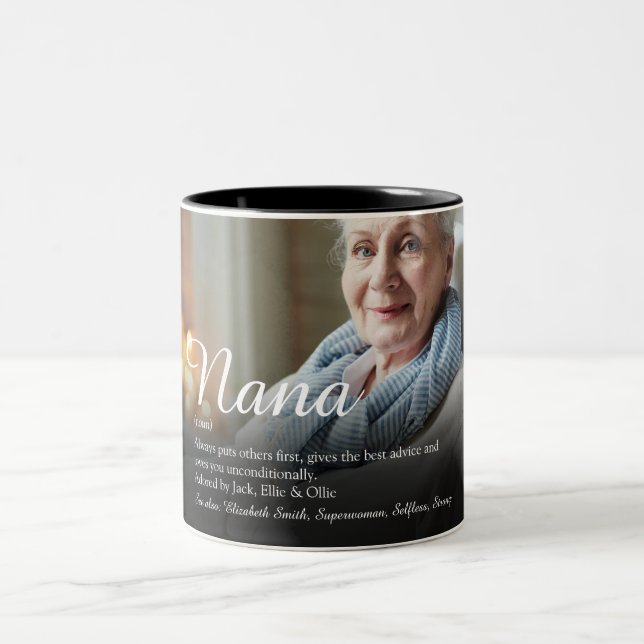 Elegant skriptfoto Mormor Mamma Definition Två-Tonad Mugg (Center)