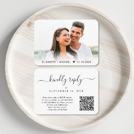 Elegant skriptfoto QR-kod Bröllop RSVP Tilläggskort