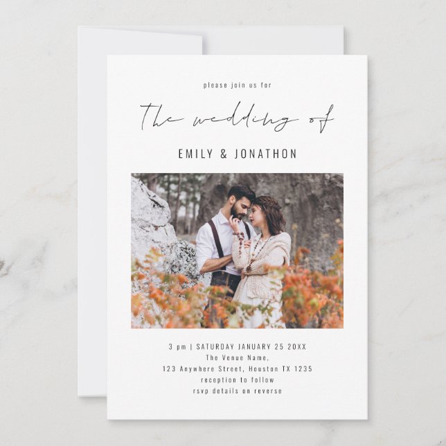 Elegant skriptfoto QR-kod bröllopsinbjudan Inbjudningar (Framsida)