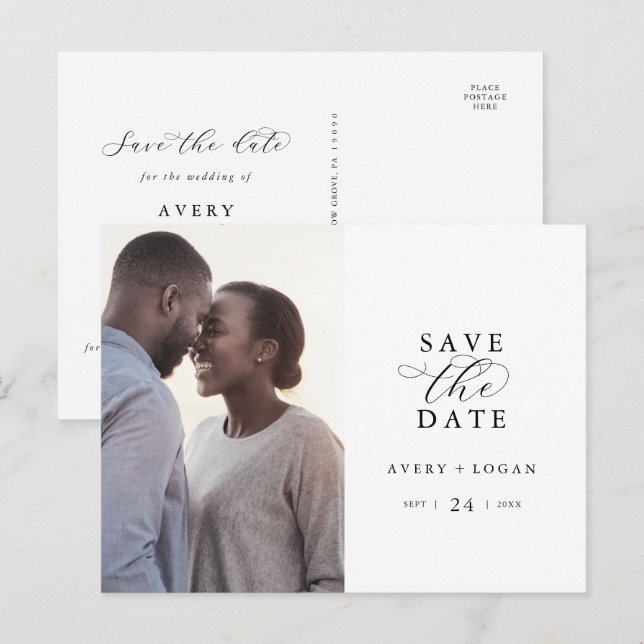 Elegant Skriptfoto Spara datum Inbjudan Vykort (Fram/baksida)