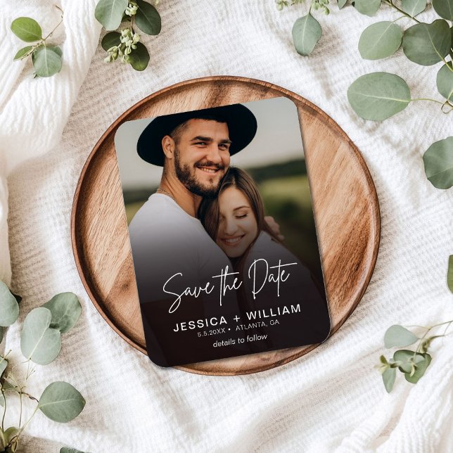 Elegant Skriptfotoövertoning Spara datum Magnet (Skapare uppladdad)