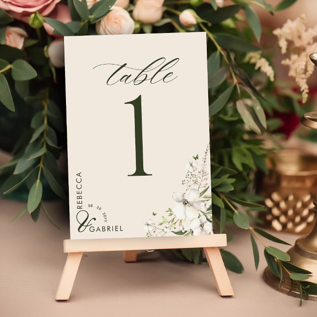 Elegant Skriptfotot med vattenfärgen Blommigt Bröl Bordsnummer (Skapare uppladdad)