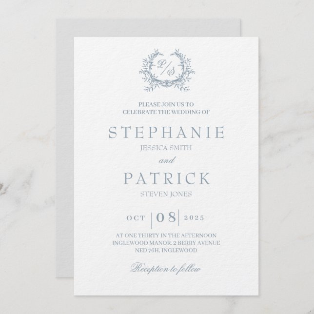 Elegant-skriptinbjudan med monogram bröllopsinbjud inbjudningar (Fram/baksida)