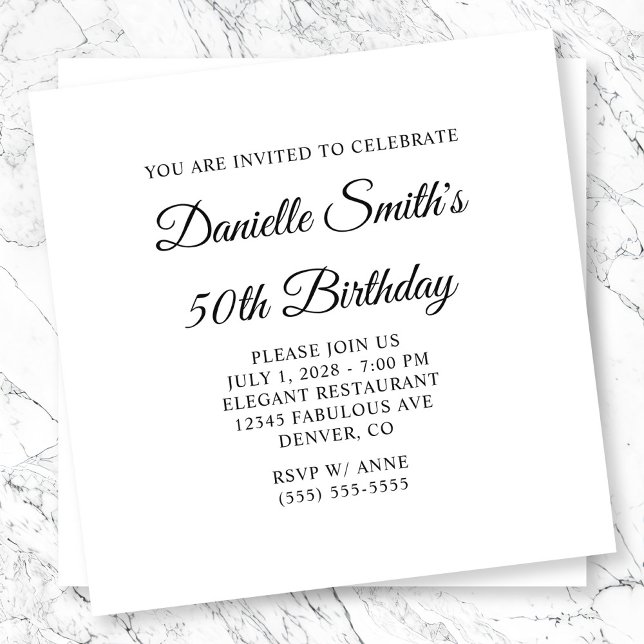Elegant skriptmonogram 50-årsdag inbjudningar (Elegant Script Monogram 50th Birthday Invitation)