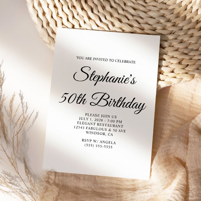 Elegant skriptmonogram 50-årsdag inbjudningar (Create your own modern 50th Birthday invite.)