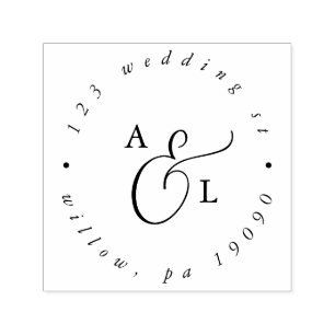 Elegant Skriptmonogram Bröllop Circular Adress Självfärgande Stämpel