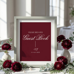 Elegant skriptmonogram bröllopsgästboksposter poster