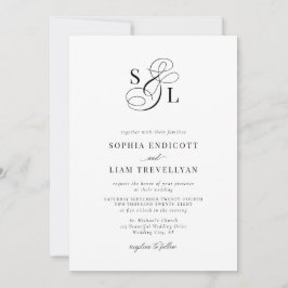 Elegant skriptmonogram formell bröllopsfest inbjudningar