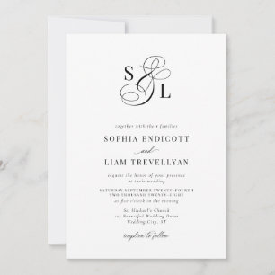 Elegant skriptmonogram formell bröllopsfest inbjudningar