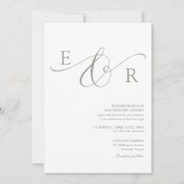 Elegant skriptmonogram Sälggrön Bröllop Inbjudningar